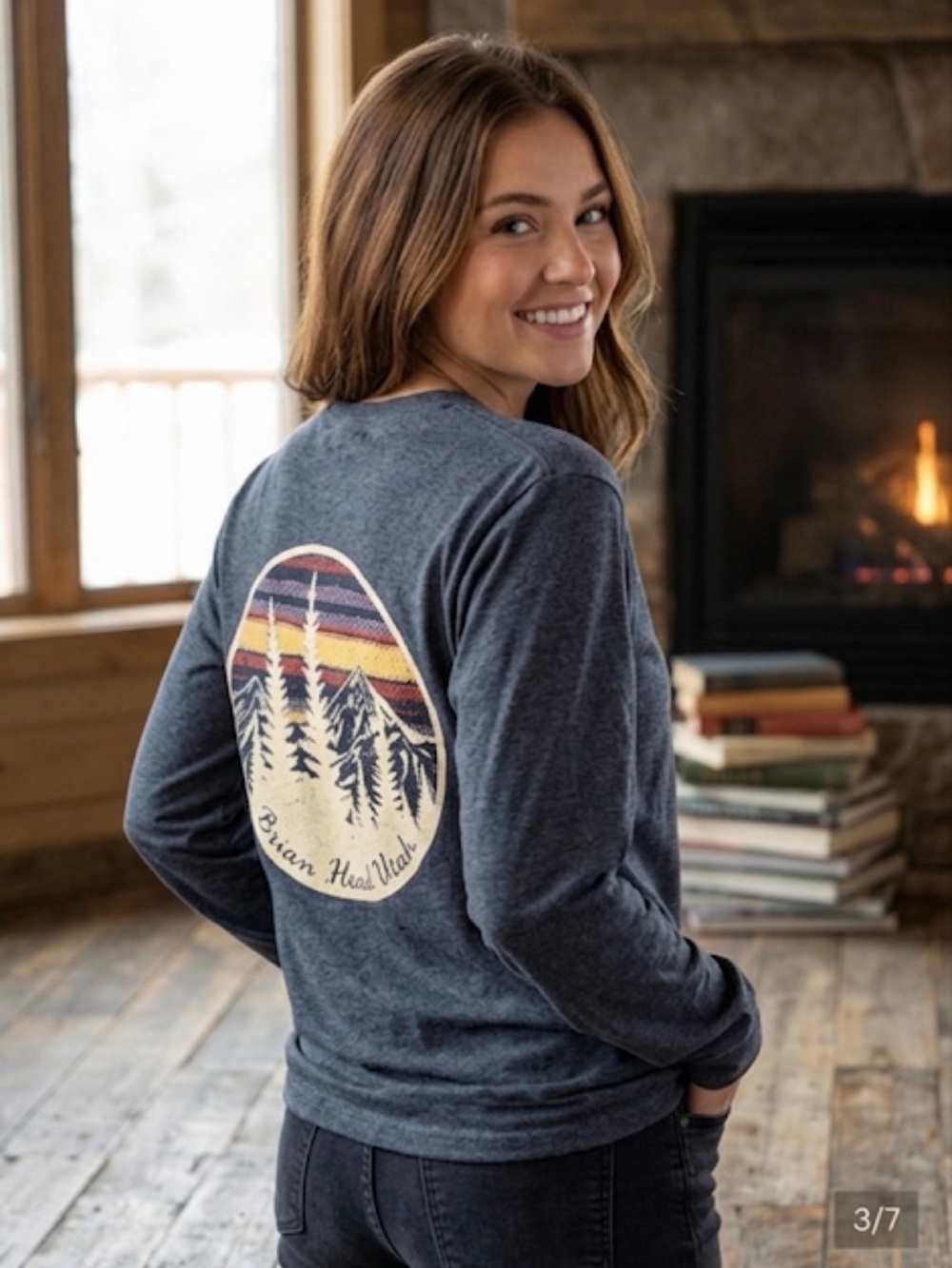 Cozy Soft Prairie Mountain Brian Head Utah Graphic Long Sleeve T-Shirt Grey Med
